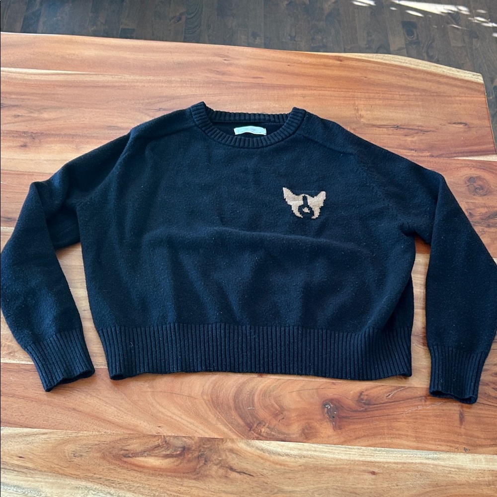 Oak+Fort Black Crop Sweater with abstract Frenchie emblem size small